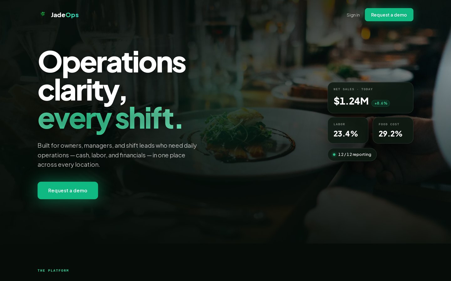 Homepage of the JadeOps website designed by Naluworks.io